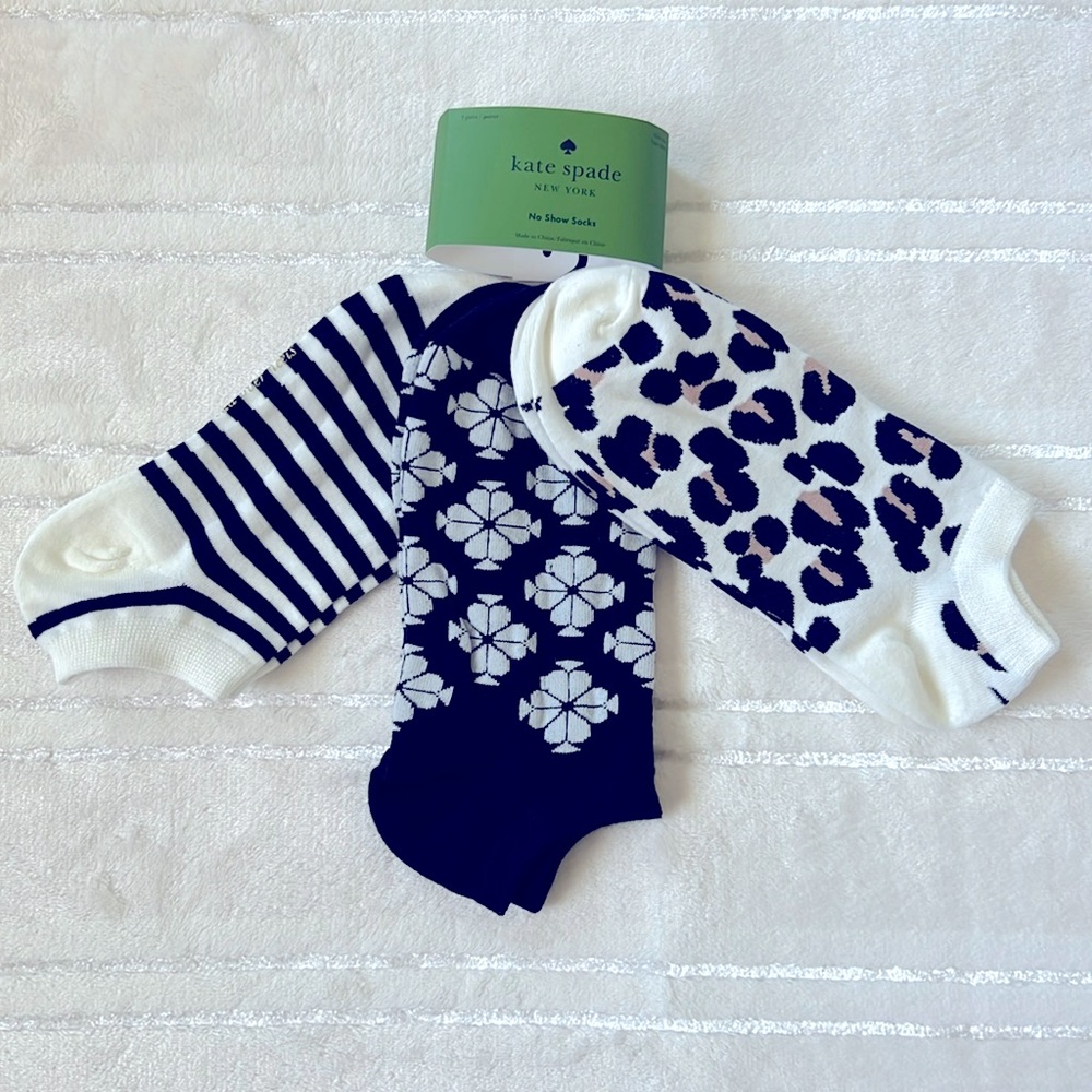 Kate Spade NY Leopard Stripes No Show Socks 3 Pairs One Size